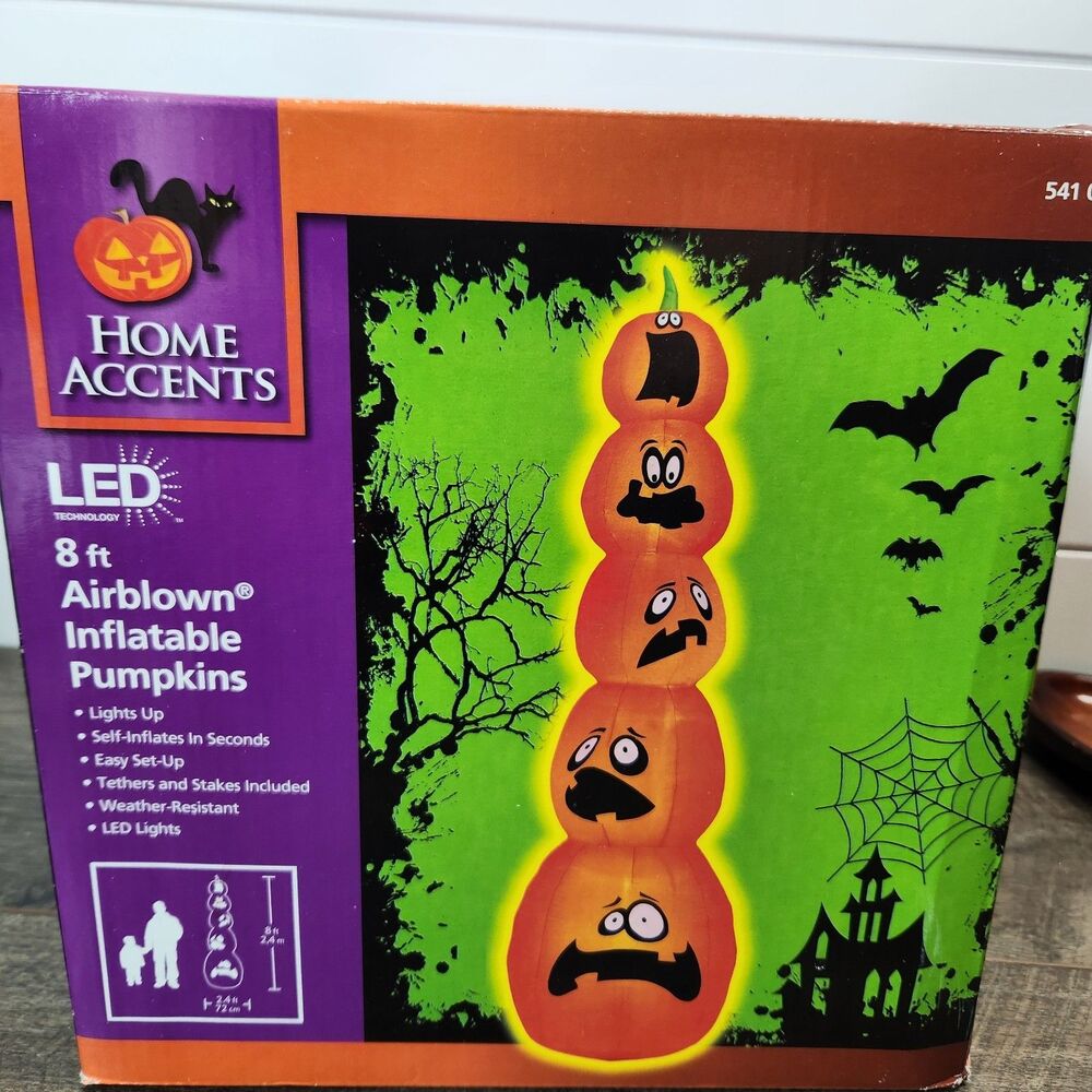 Home Accents Halloween 8 Ft LED Jack-O-Lantern Inflatable Stacked Pumpkin NEW
